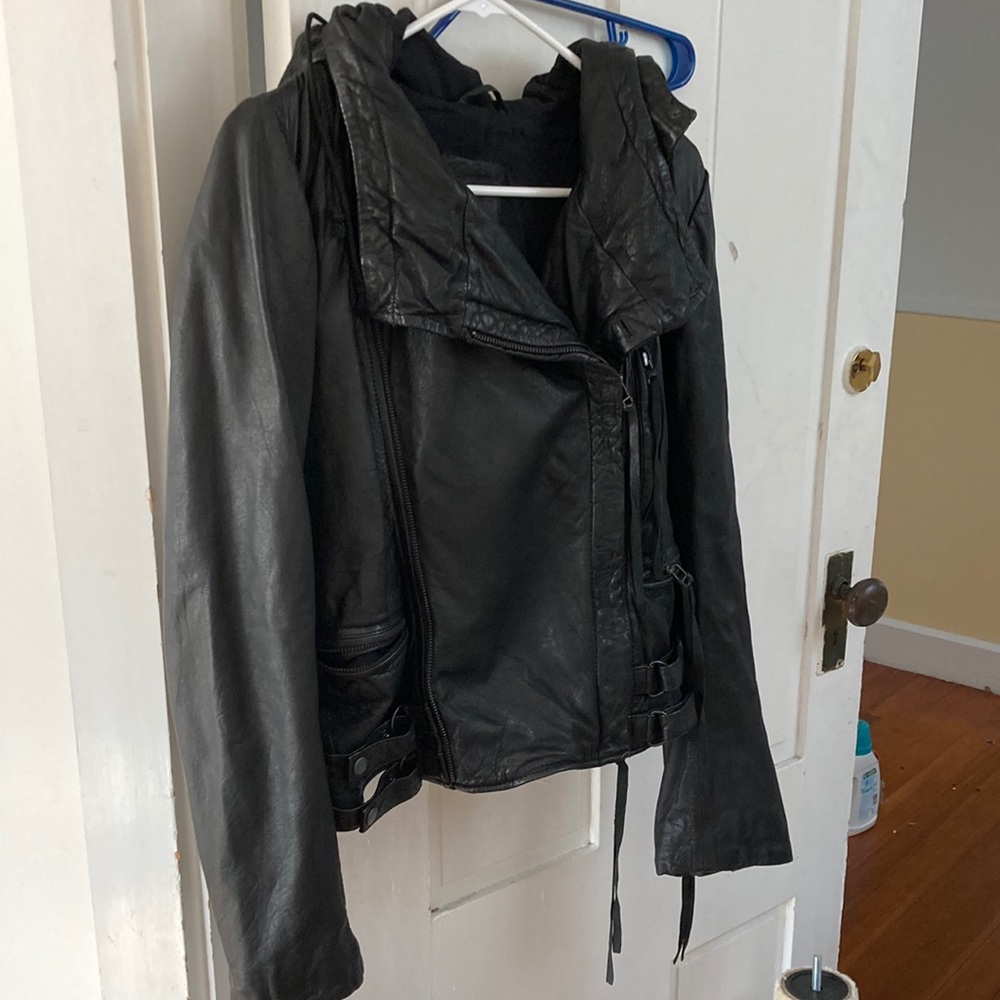 All Saints Asquith hooded leather jacket